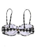Black White Gingham Check Beachwear Bikini Top
