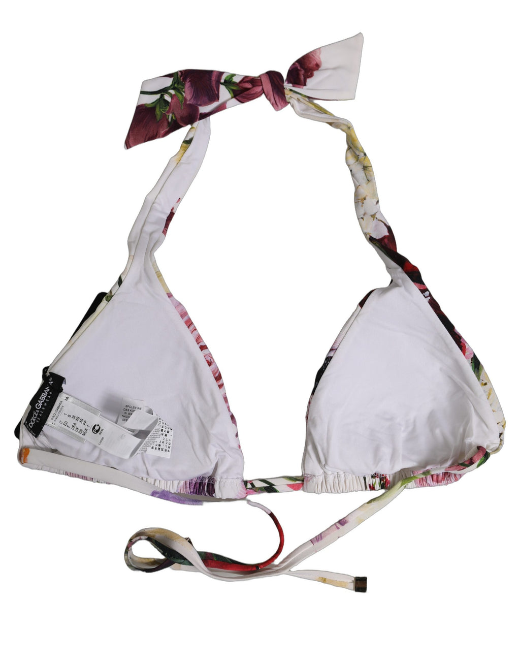 White Floral Print Triangle Beachwear Bikini Top