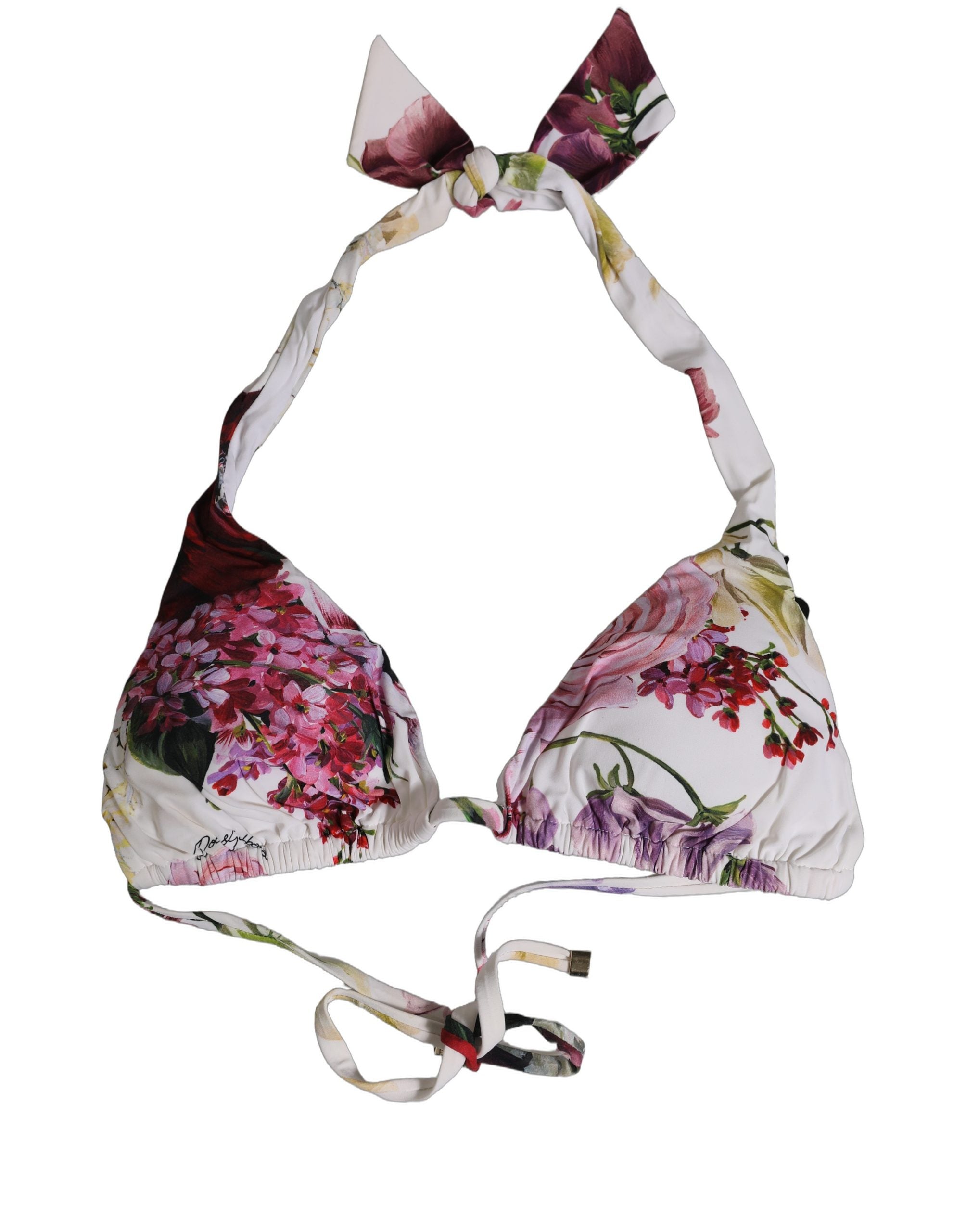 White Floral Print Triangle Beachwear Bikini Top