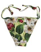 Yellow Floral Print Nylon Beachwear Bikini Bottom