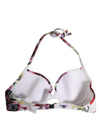 White Floral Print Nylon Beachwear Bikini Top