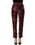 Burgundy High Waist Patterned Straight Trouser Pants