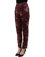 Burgundy High Waist Patterned Straight Trouser Pants