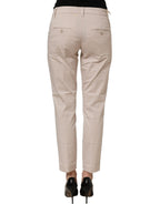 Beige Low Waist Tapered Women Cropped Trousers Pants