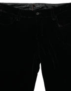 Black Viscose Blend Velvet Slim Fit Pants