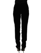 Black Viscose Blend Velvet Slim Fit Pants
