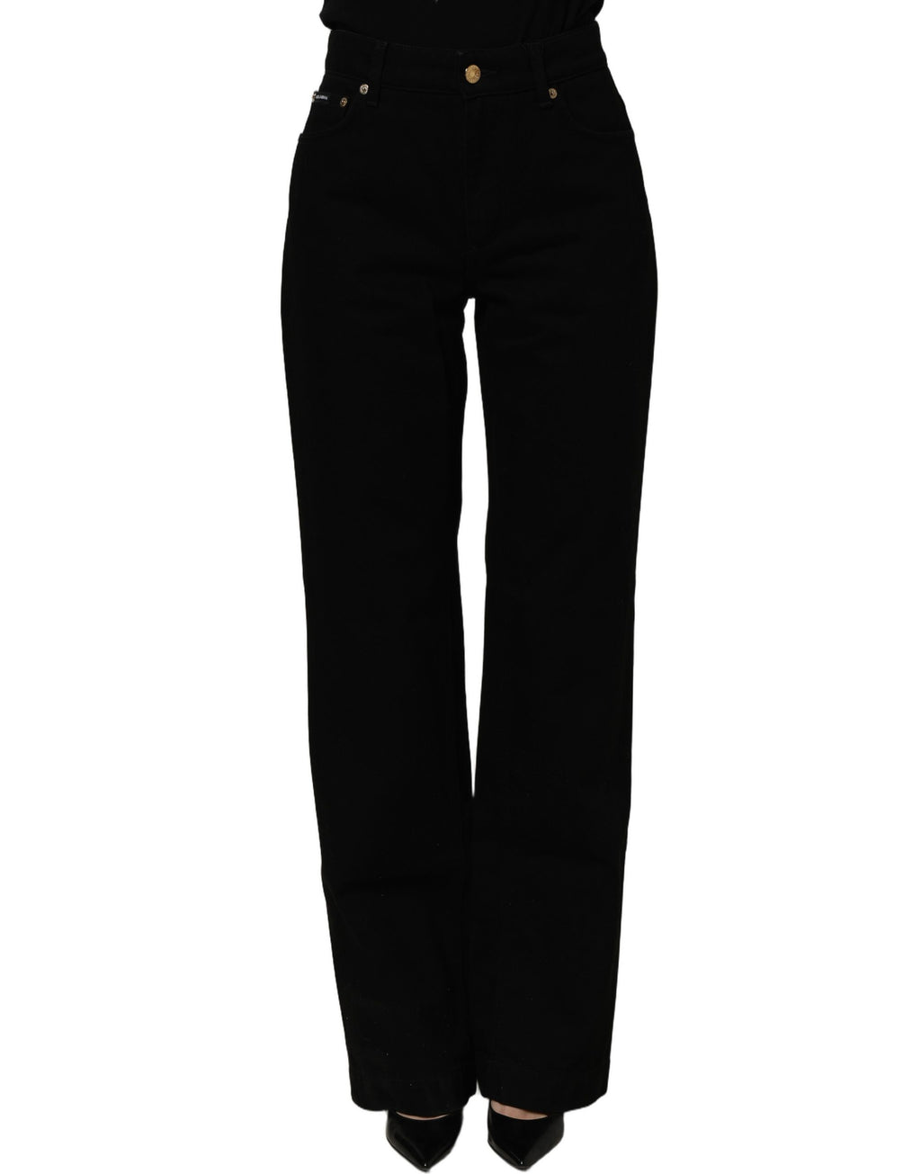 Black Cotton Stretch Straight Denim Jeans