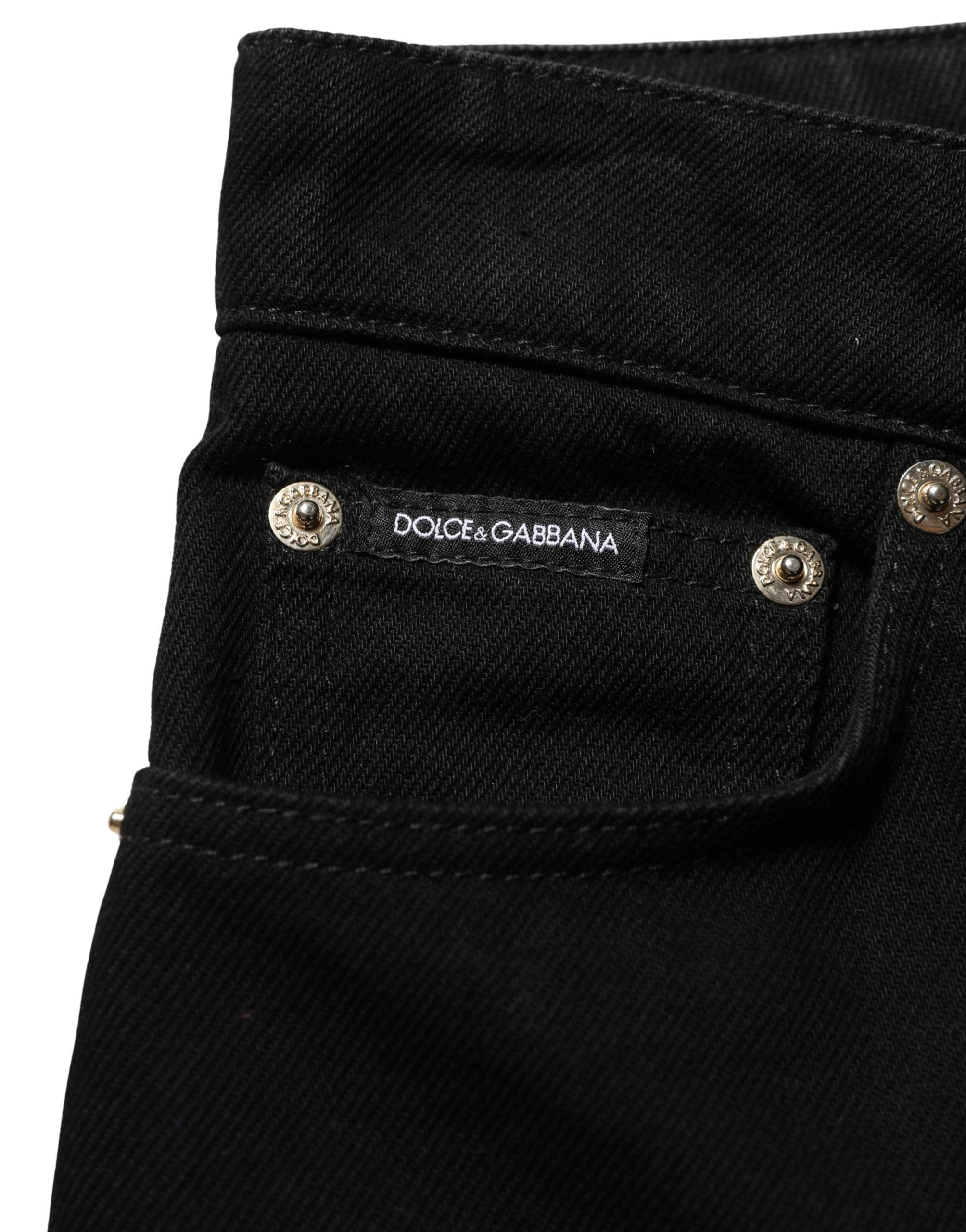 Black Cotton Stretch Straight Denim Jeans