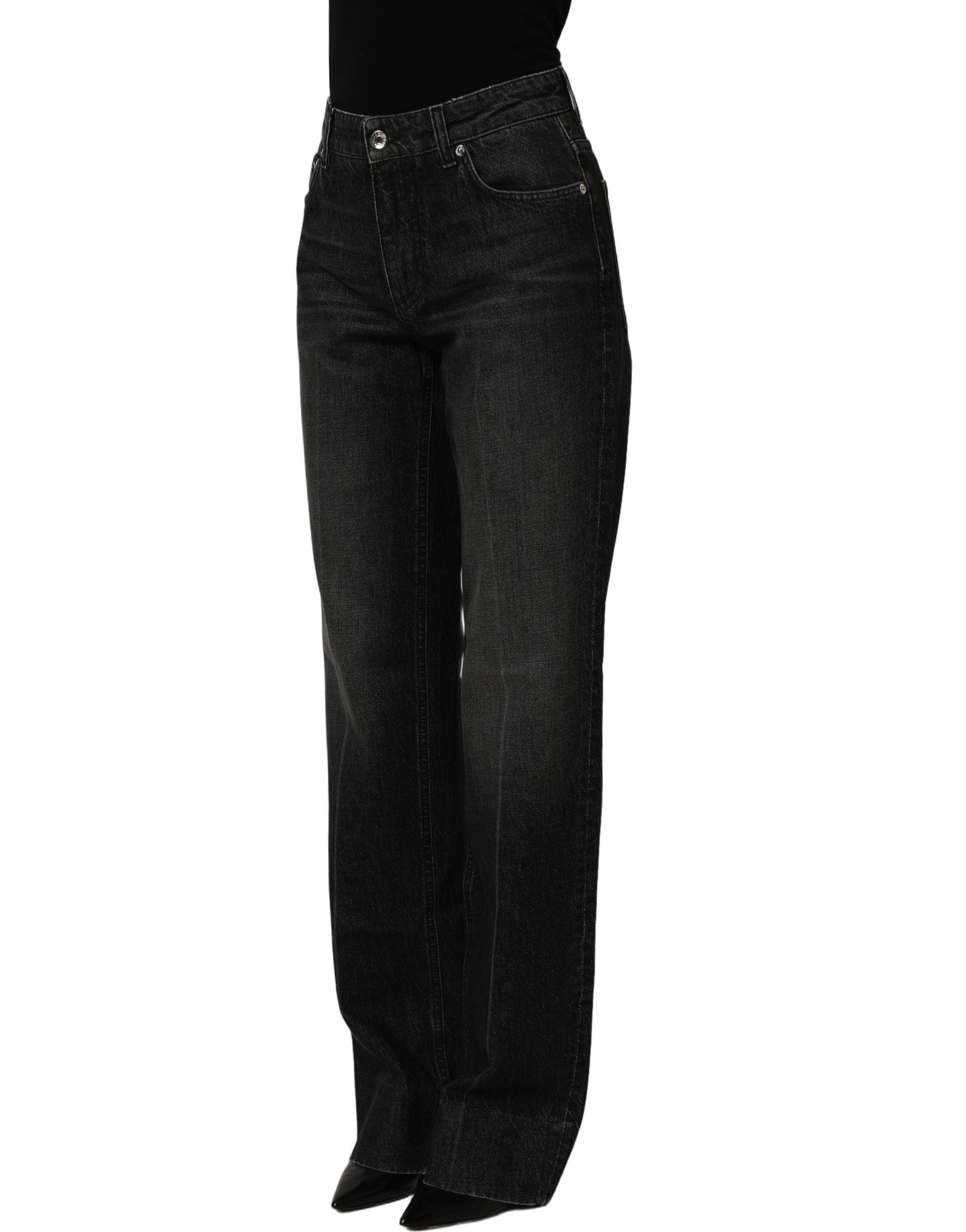 Black Cotton Stretch Straight Denim Jeans