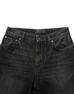 Black Cotton Stretch Straight Denim Jeans