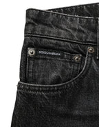 Black Cotton Stretch Straight Denim Jeans