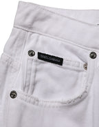 White Cotton Stretch Wide Leg Denim Jeans