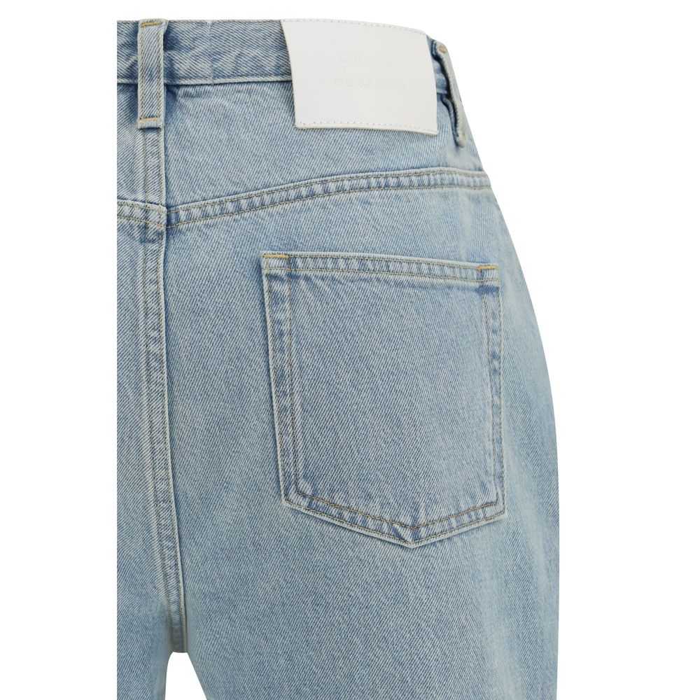 Blue Cotton Straight-Leg Jeans
