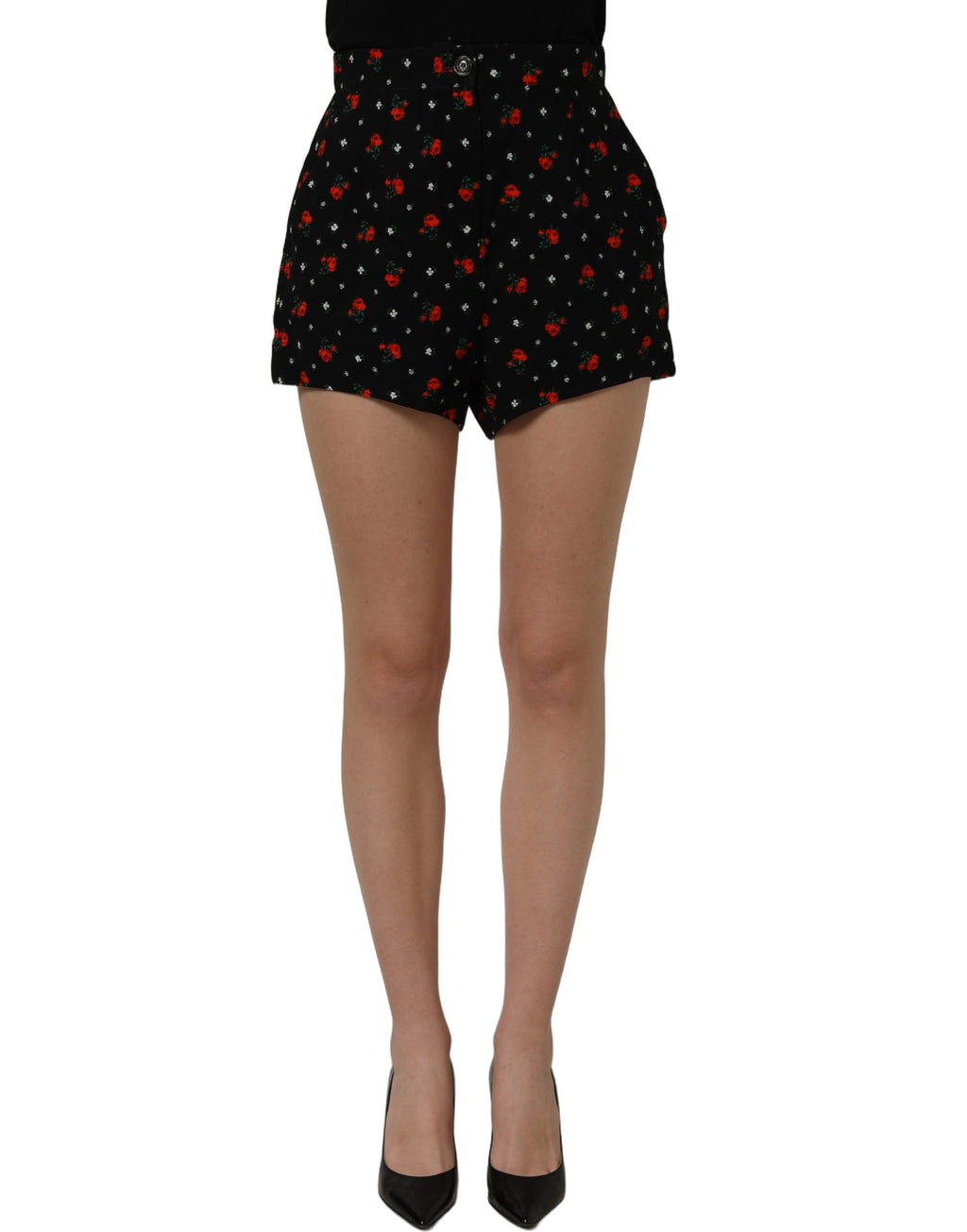 Black Floral High Rise Women Hot Pants Shorts