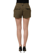 Green Cotton Mid Rise Cargo Hot Pants Shorts
