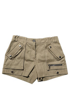 Green Cotton Mid Rise Cargo Hot Pants Shorts