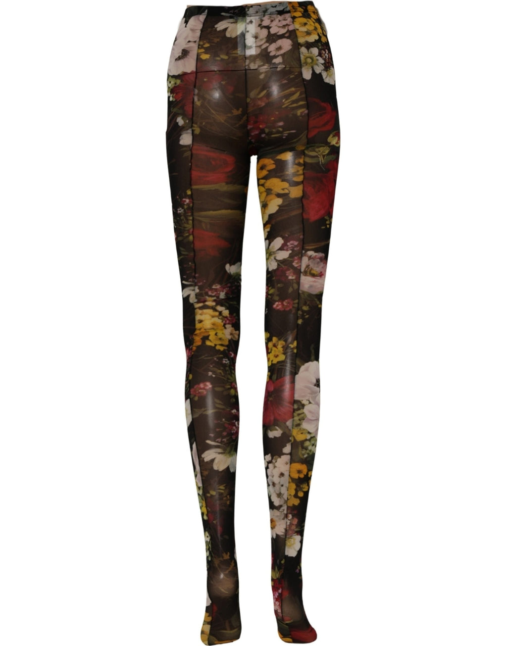 Black Nylon Floral Print Tights Stockings Socks