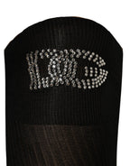 Black DG Logo Rhinestones Stretch Thigh High Socks