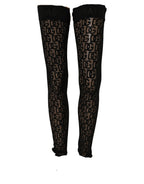 Black DG Logo Sheer Nylon Thigh High Socks