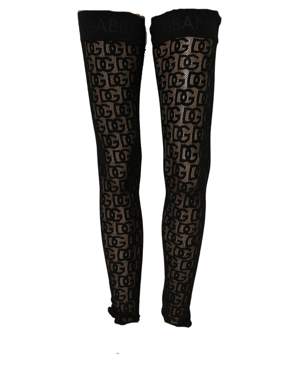 Black DG Logo Sheer Nylon Thigh High Socks