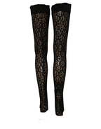 Black DG Logo Sheer Nylon Thigh High Socks