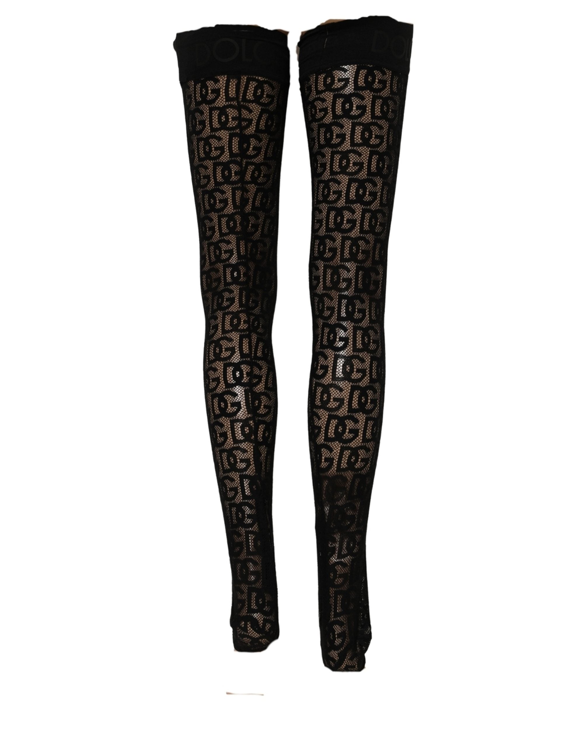 Black DG Logo Sheer Nylon Thigh High Socks
