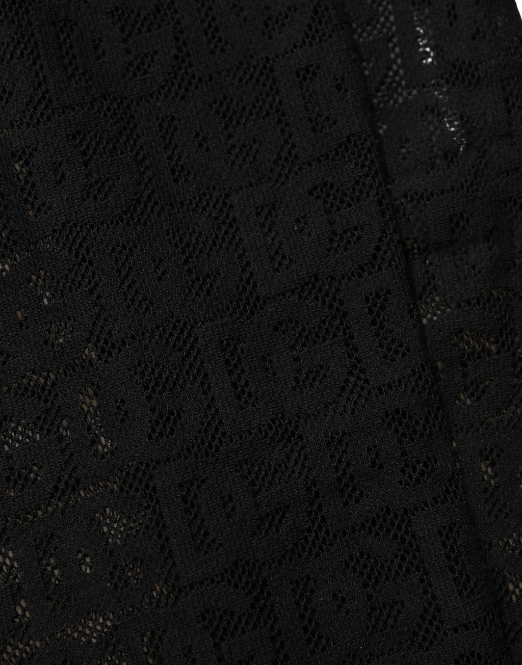 Black DG Logo Sheer Nylon Thigh High Socks
