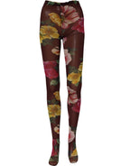 Maroon Floral Print Tights Sheer Stockings Socks