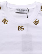 White Cotton Gold DG Logo Crew Neck T-shirt