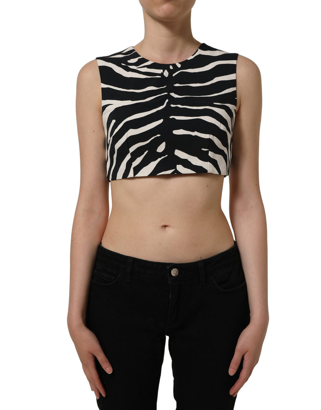 Black White Zebra Sleeveless Cropped Tank Top