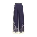 Blue Silk Casual Pants