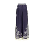 Blue Silk Casual Pants