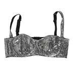 Silver Sequined Nyon Balconnet Bra Underwear