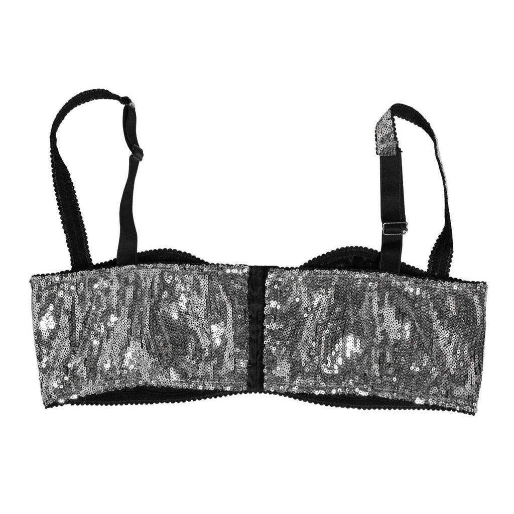 Silver Sequined Nyon Balconnet Bra Underwear