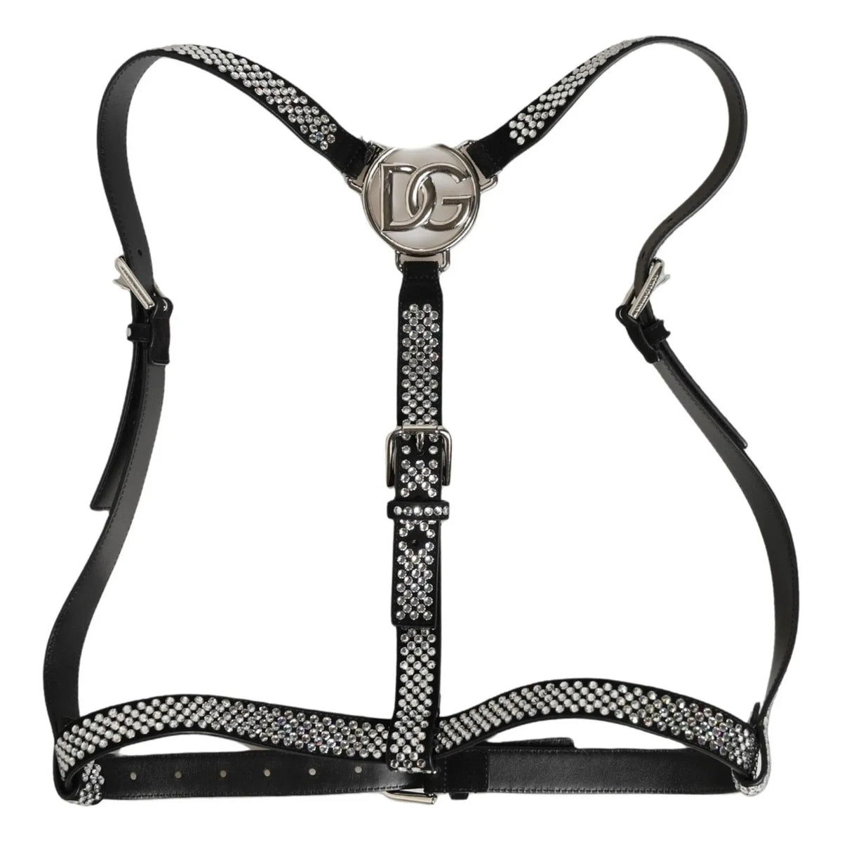 Black Leather Rhinestones Embellished Men Suspender