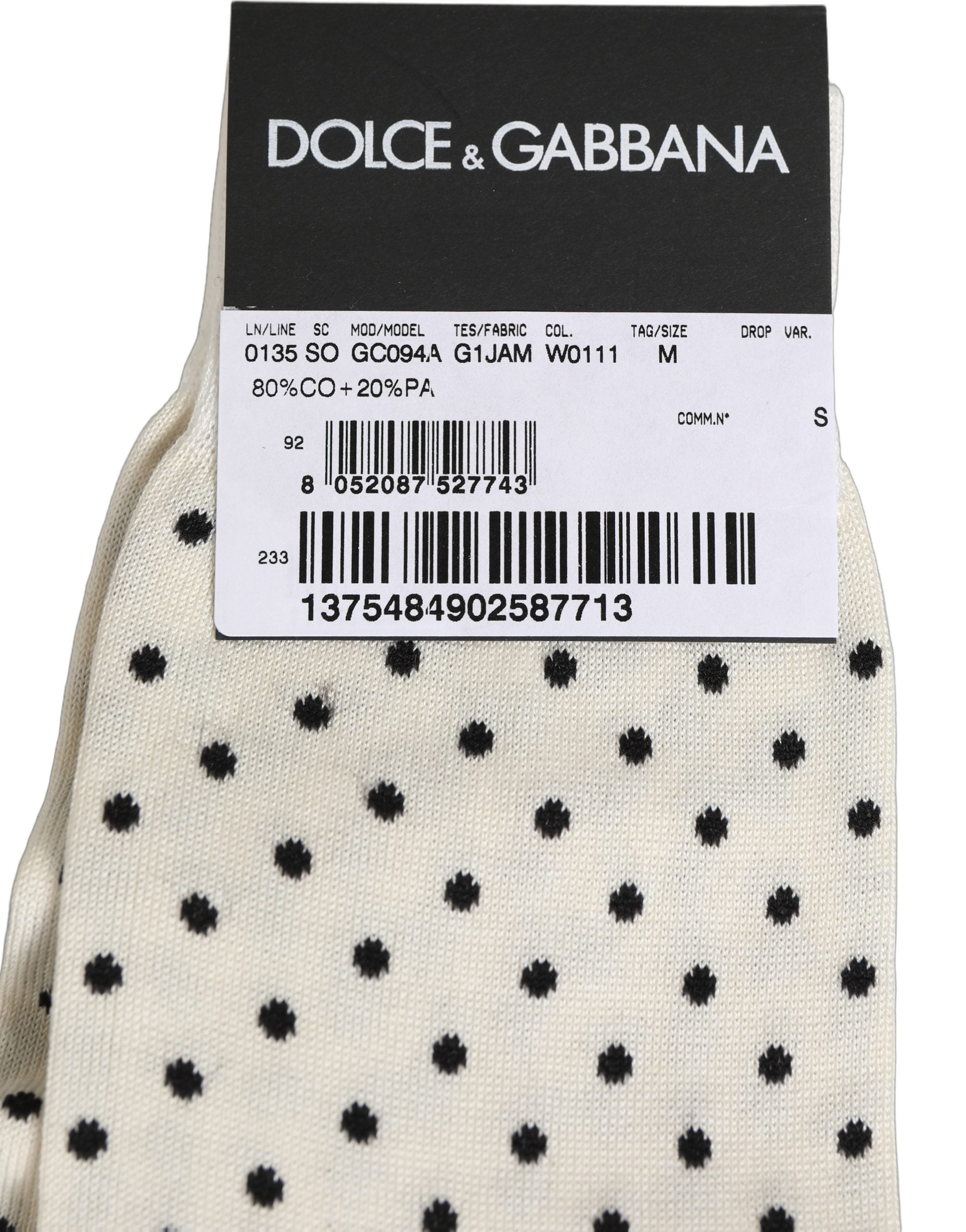 Off White Cotton Polka Dot Mid Calf Accessory Socks
