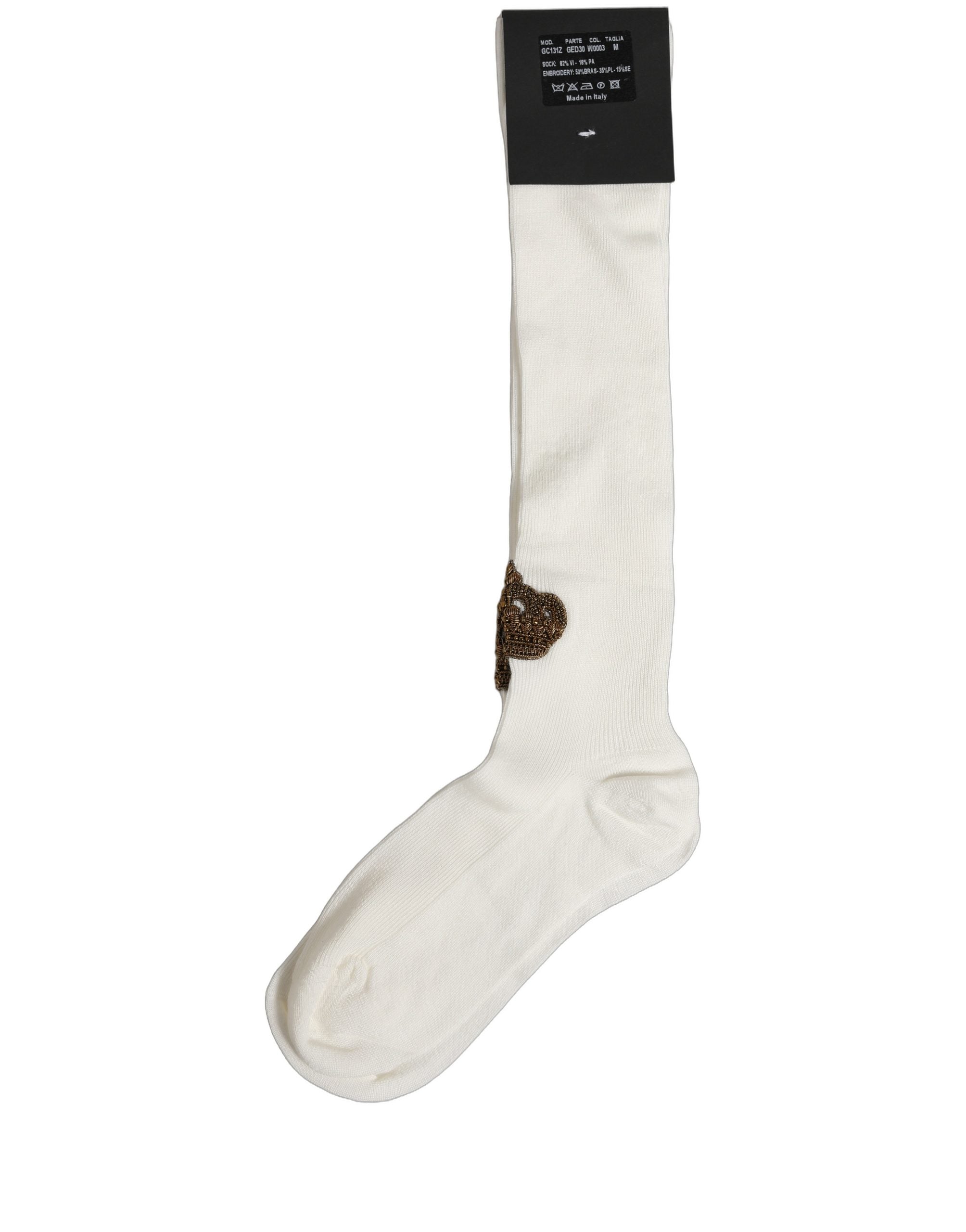 White Crown Embroidery Knee High Accessory Socks
