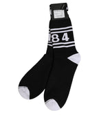 Black White Logo Stripes Mid Calf Accessory Socks