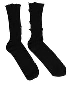 Black Cotton Distressed Mid Calf Accessory Socks