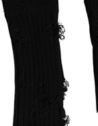 Black Cotton Distressed Mid Calf Accessory Socks