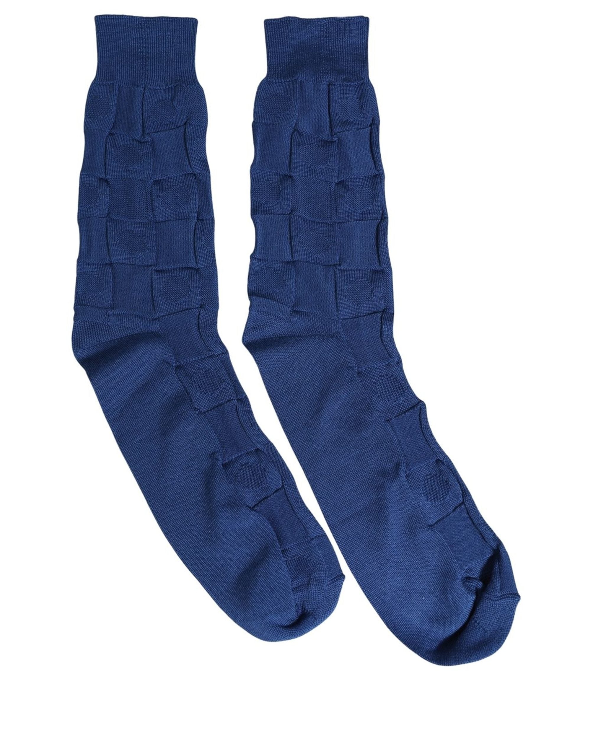 Royal Blue Checkered Silk Mid Calf Accessory Socks