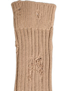 Beige Cotton Distressed Mid Calf Accessory Socks