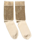 Off White Sequin Cotton Mid Calf Accessory Socks