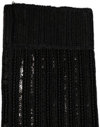 Black Sequin Cotton Knit Mid Calf Accessory Socks