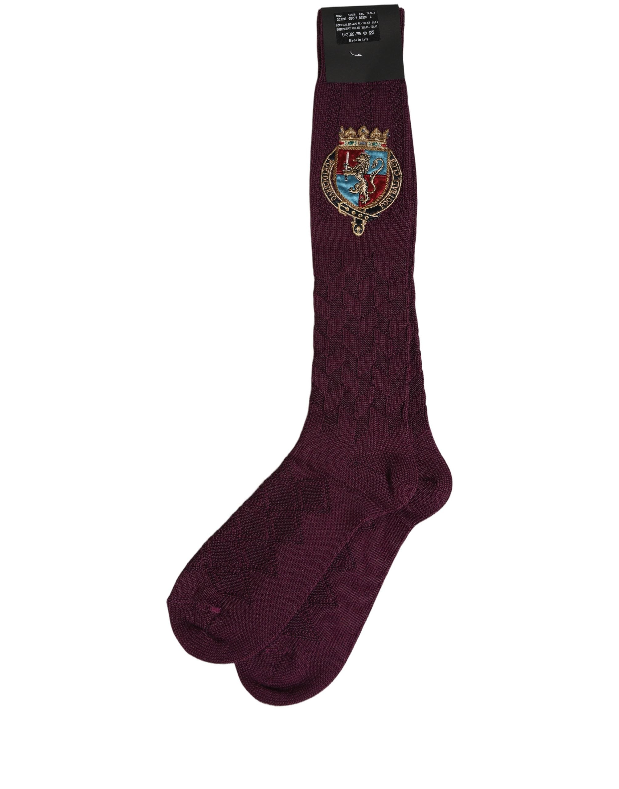 Burgundy Wool Crest Logo Knee High Accessory Socks