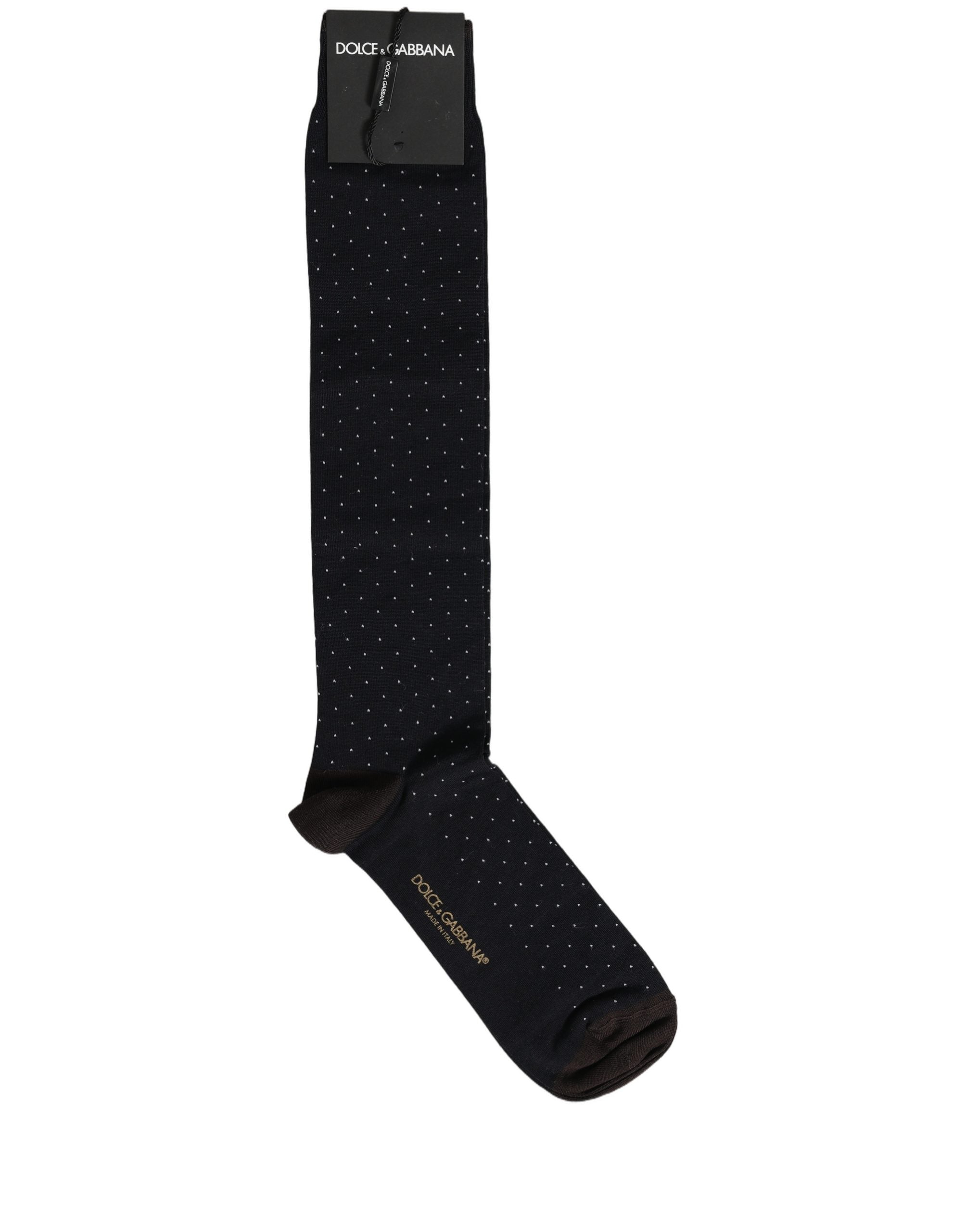 Men Black Cotton Polka Dot Over The Calf Socks