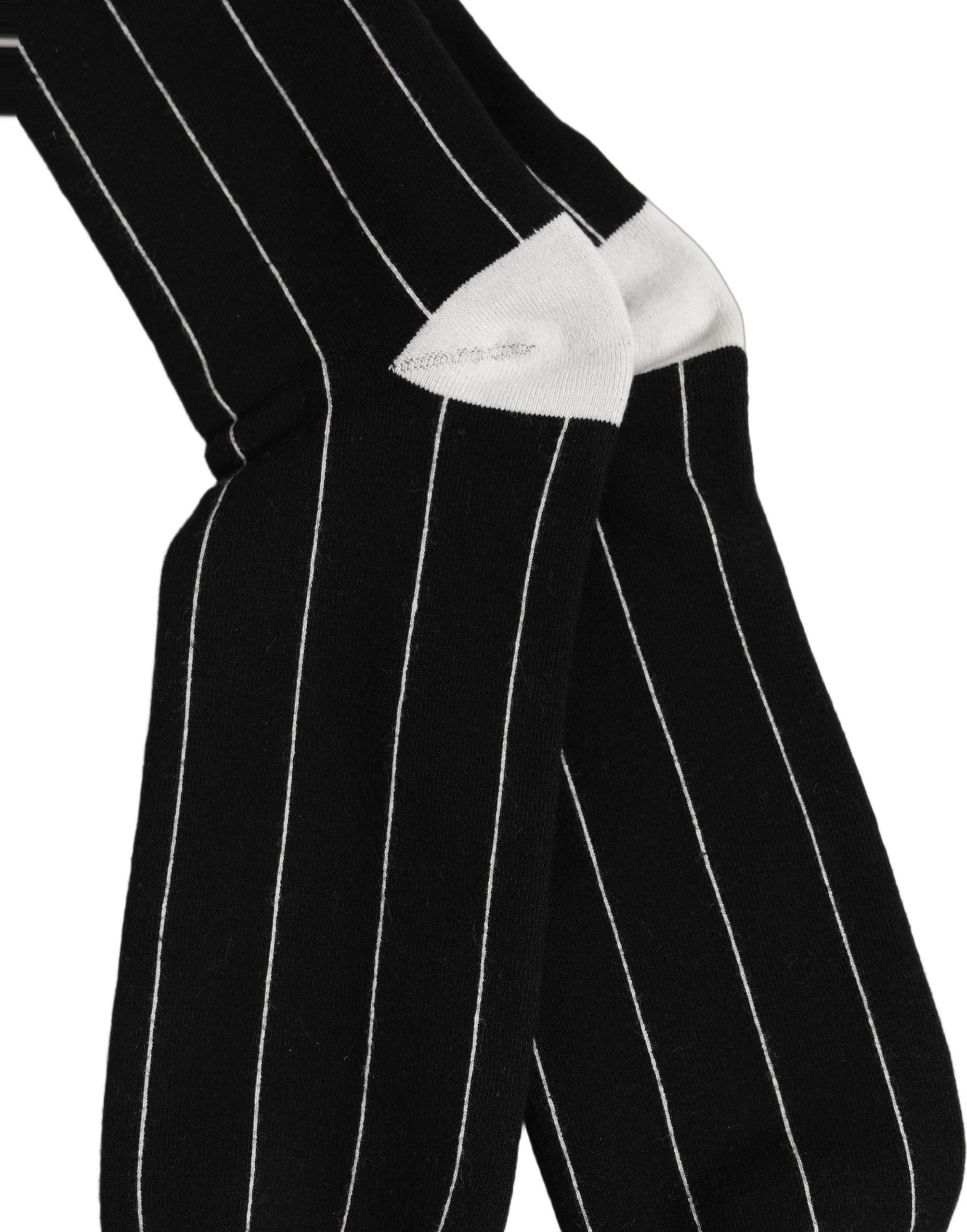 Men Black Pinstripe Logo Knee High Accessory Socks