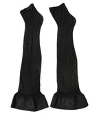 Black Nylon Logo Calf Long Women Accessory Socks