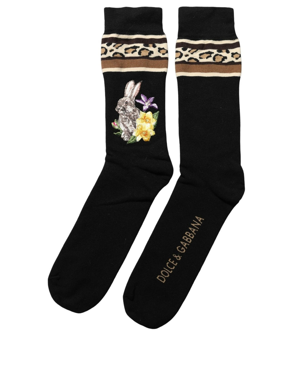 Black Rabbit Floral Wool Mid Calf Accessory Socks