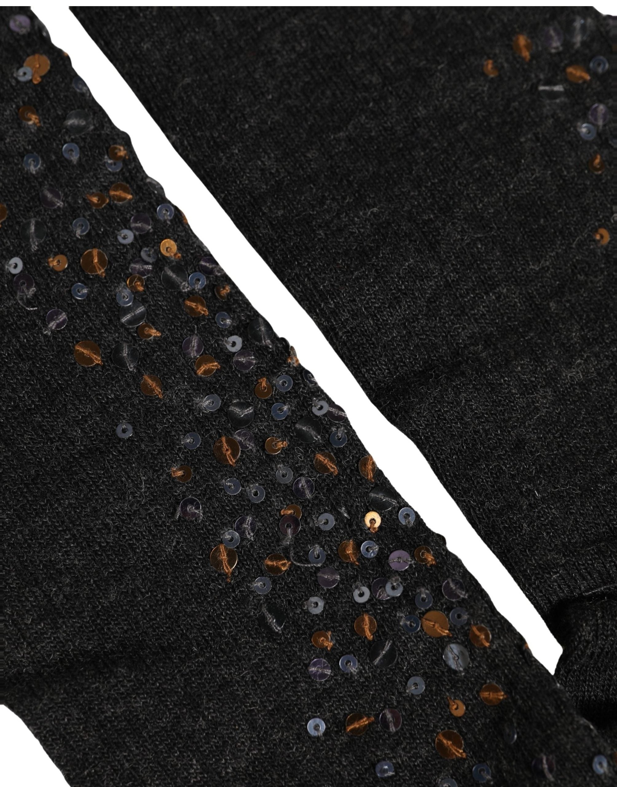 Dark Gray Sequined Wool Knee High Accessory Socks